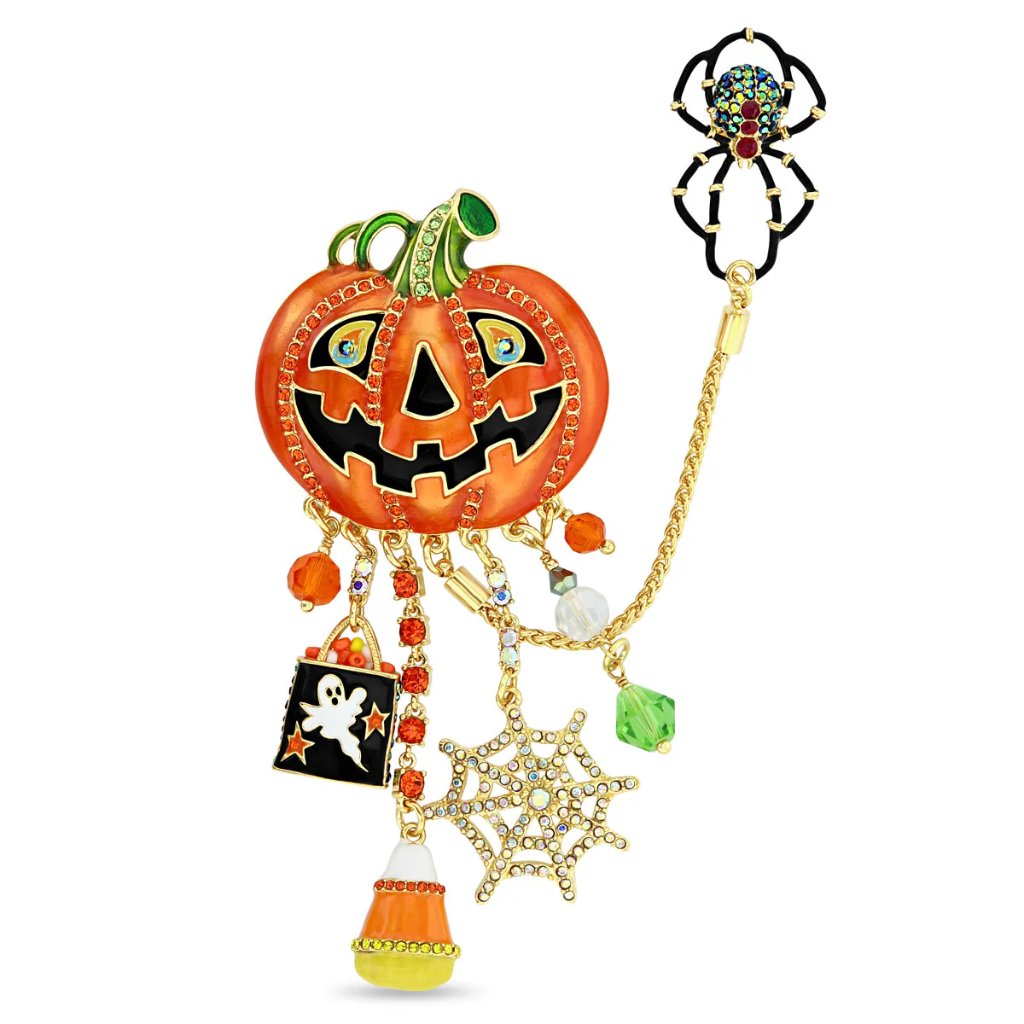 Jack O Lantern Pumpkin Halloween Pin/Pendant-Ritzy Couture Deluxe-18k Gold Plate
